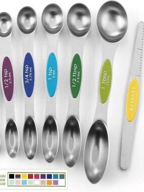 NEW Spring Chef Stainless Steel Magnetic Measuring Spoons Set of 8 Multicolor